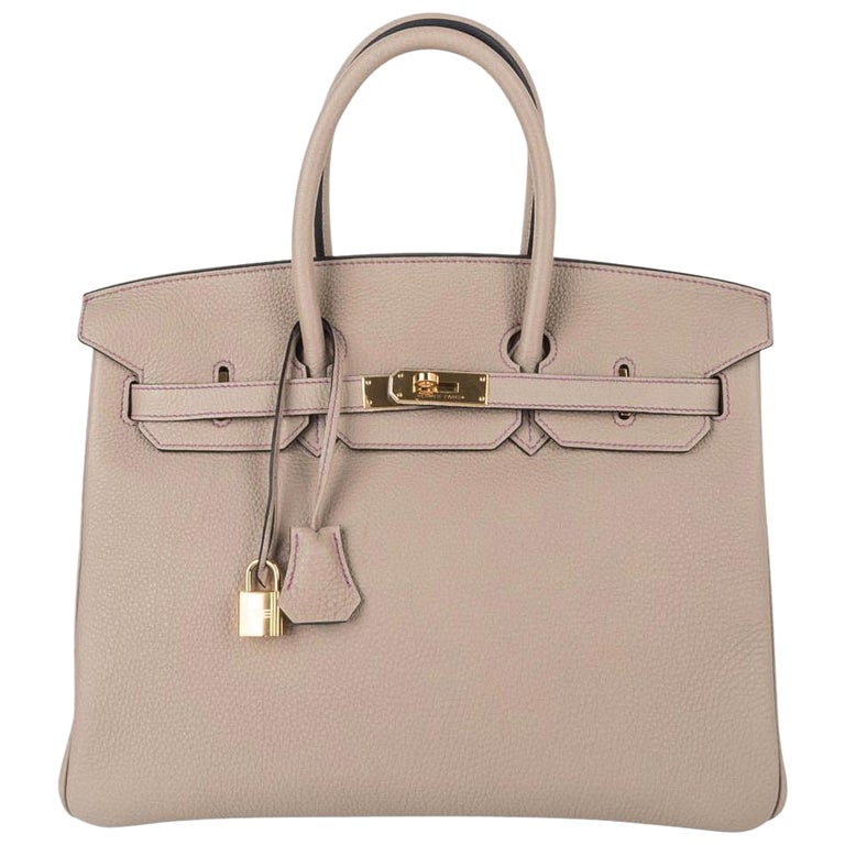 Hermes Personal Birkin bag 25 White/ Gris tourterelle Clemence leather Matt  gold hardware