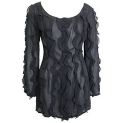 Jacques Molko Black Silk See Through Ruffle Shirt