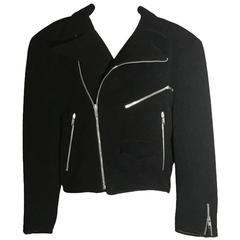 1980s Sprouse by Stephen Sprouse Black Wool Biker Jacket with Zipper Pockets 4