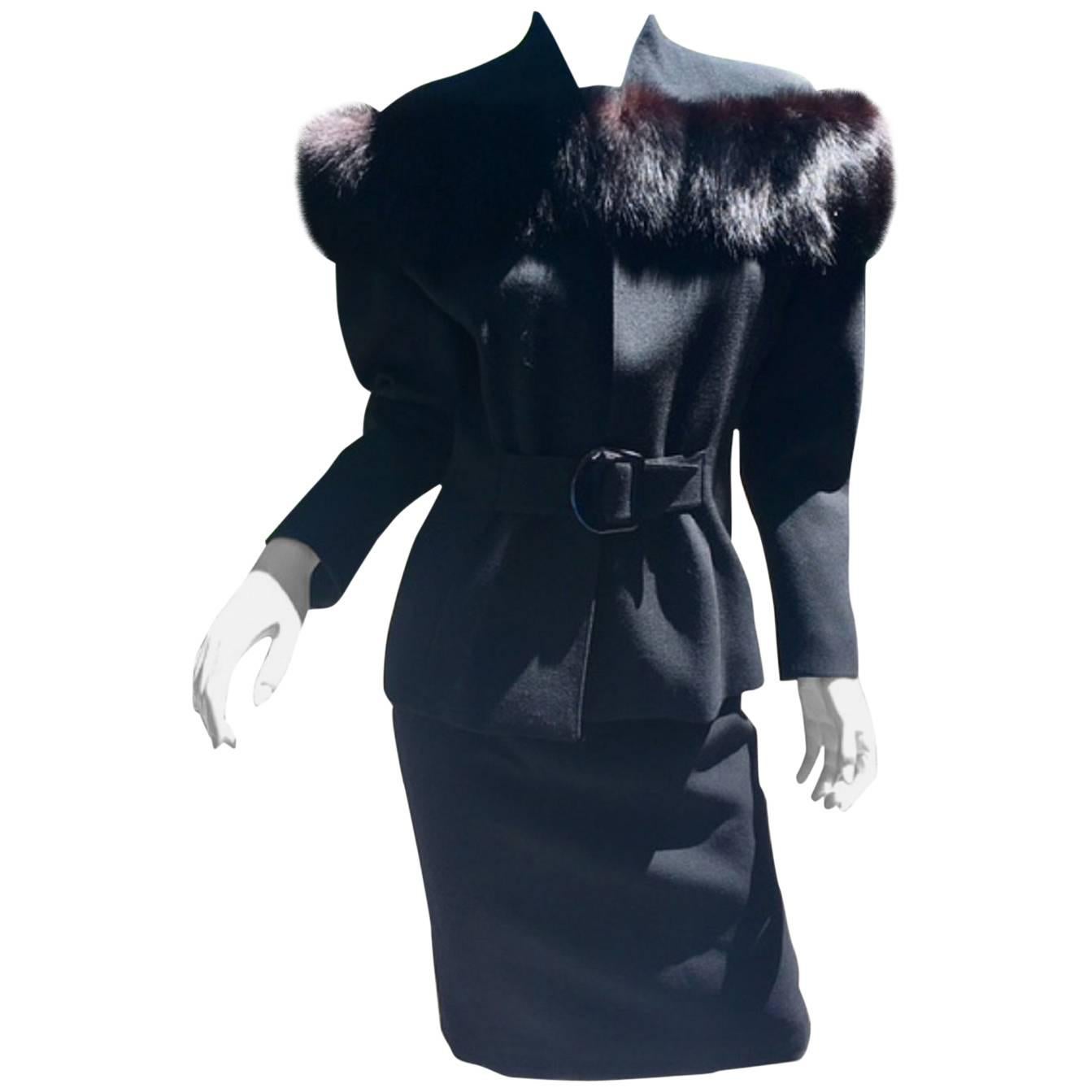 Claire Two Piece Fox Fur Jacket with Pencil Skirt