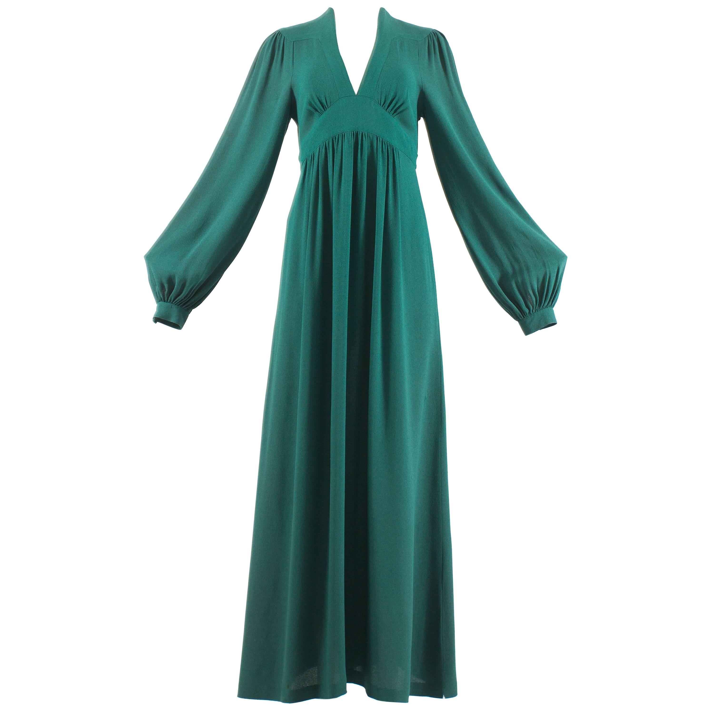 Ossie Clark 1970 green moss crepe maxi dress