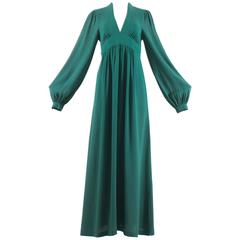 Ossie Clark 1970 green moss crepe maxi dress 2