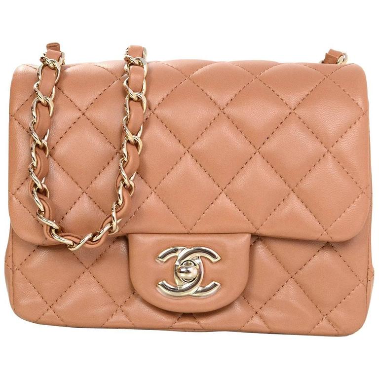 Chanel Tan Lambskin Leather Quilted Square Mini Classic Flap Bag For Sale at 1stDibs chanel