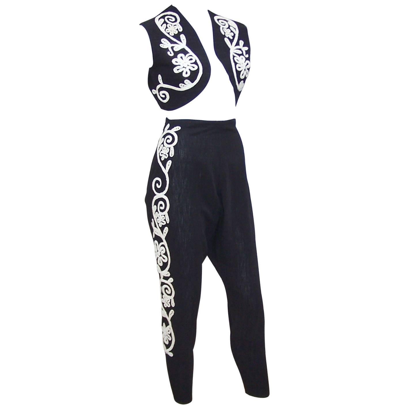 Whimsical 1950's Flamenco Style Novelty Pant & Vest Set 