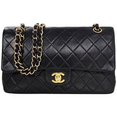 Chanel Black Lambskin Leather Quilted Classic Medium 10" Double Flap Bag 6