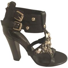 Giuseppe Zanotti For Balmain Black Leather Jeweled Sandals 10