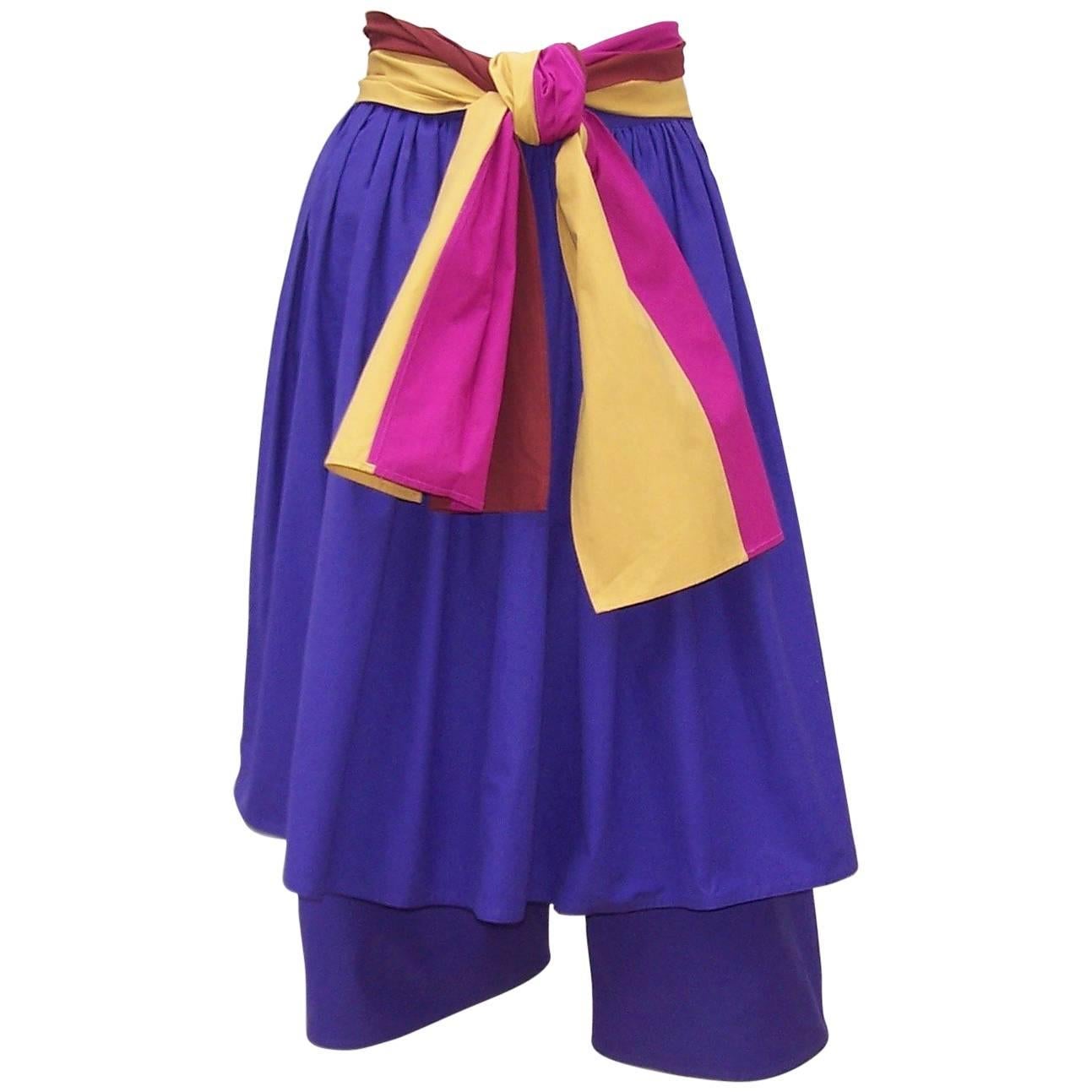 Colorful 1970's Gucci Cotton Culottes With Skirted Overlay