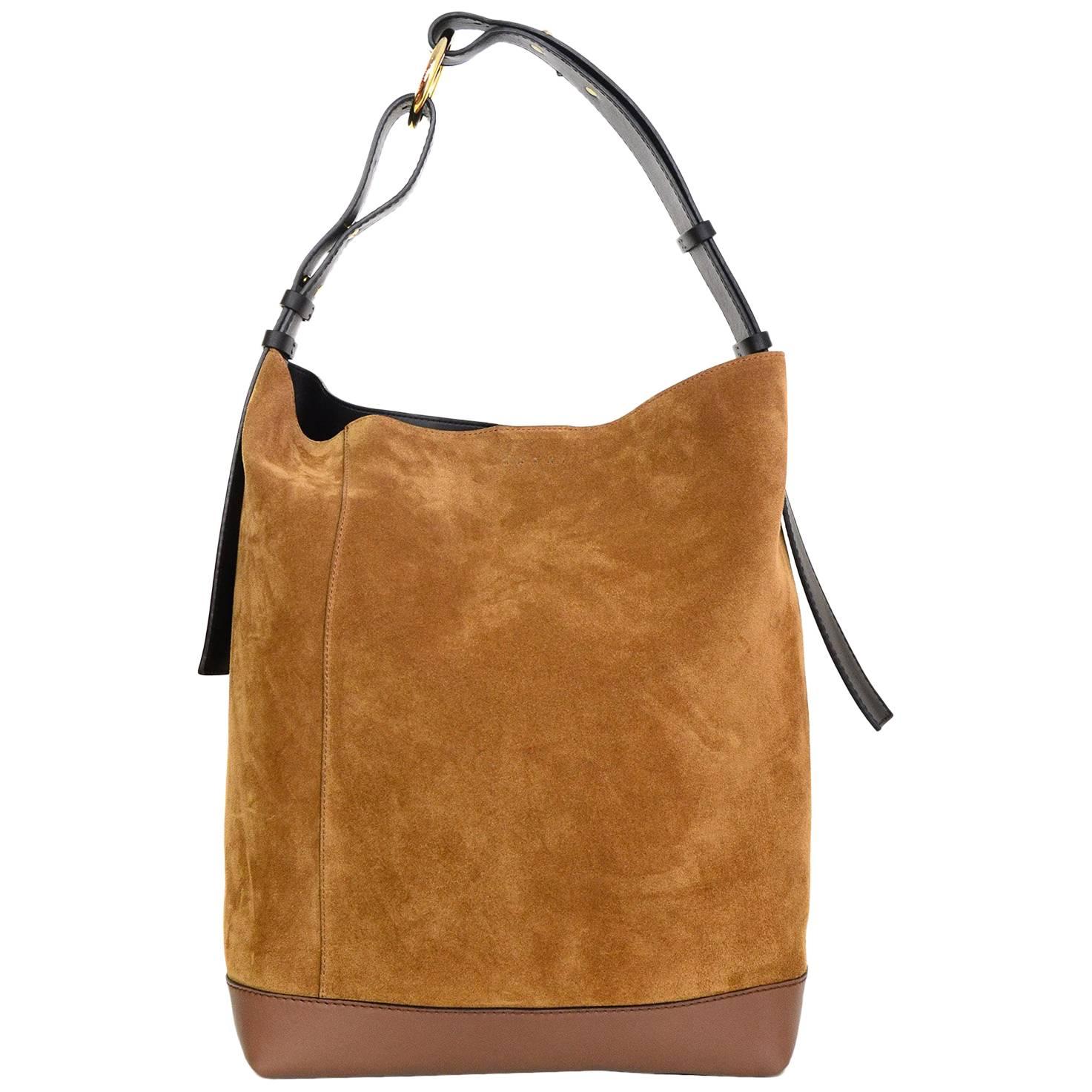 Marni NEW Tan Suede & Black Leather Halo Pod Bucket Bag rt. $1, 650