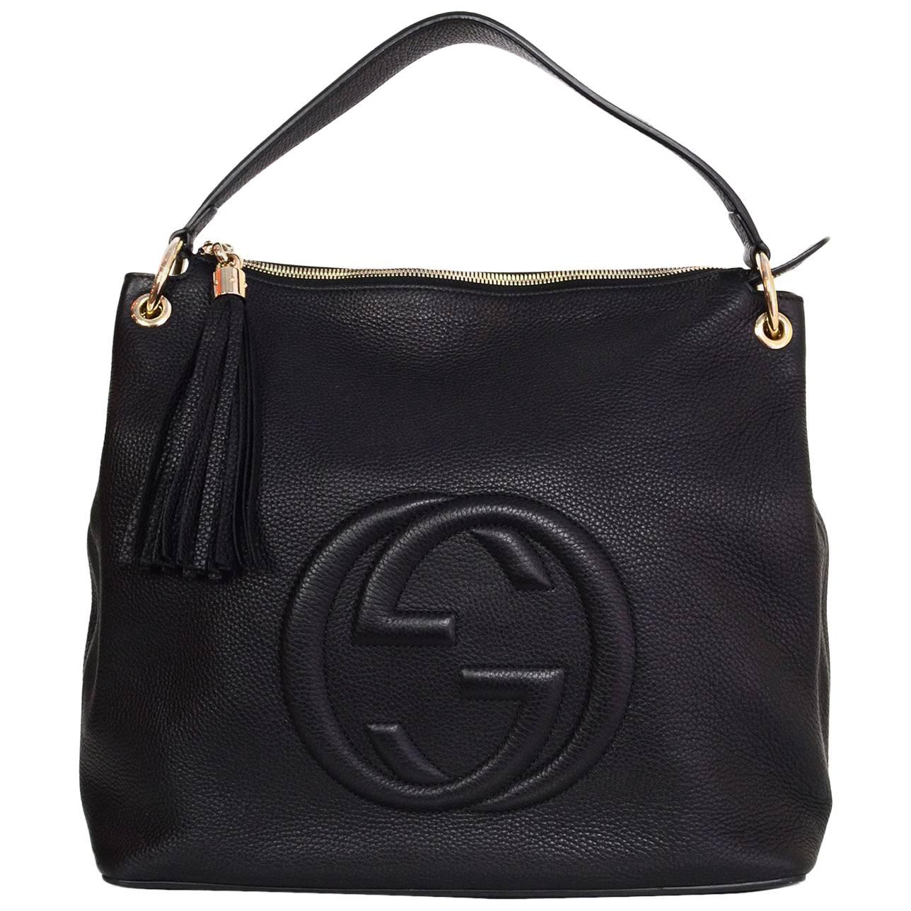 Gucci Black Leather Soho Hobo Crossbody Bag