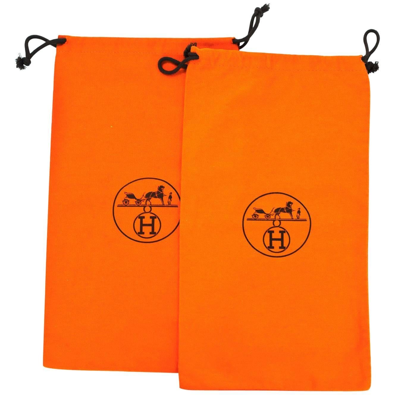 Hermes Orange Canvas Set of Two Travel Shoe Dust Bags