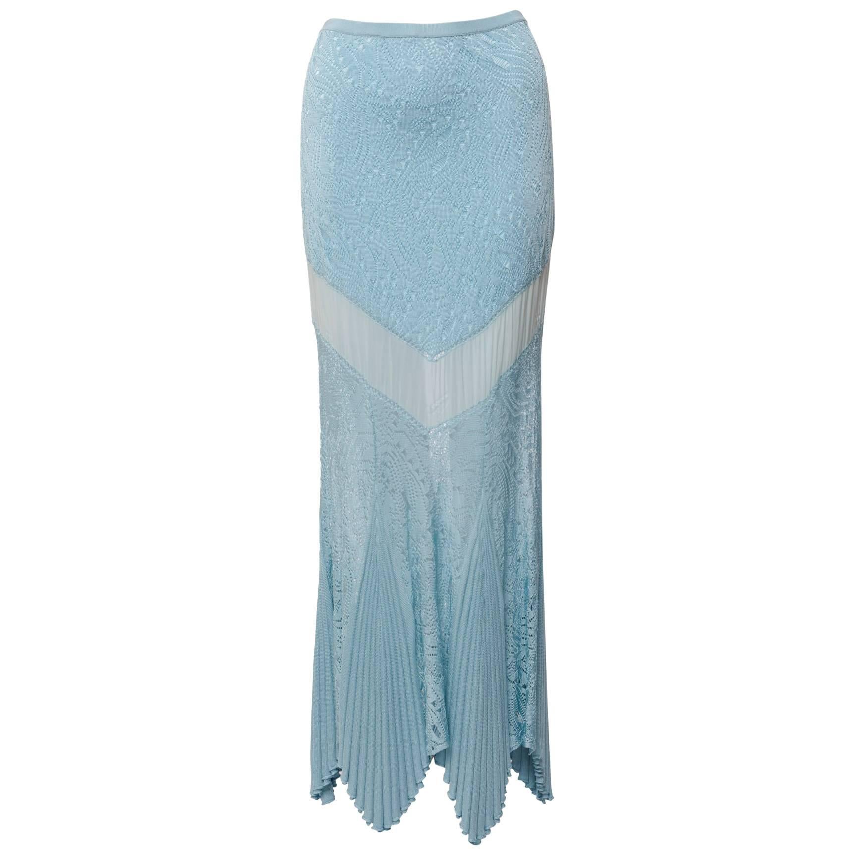 Christian Dior by Galliano Powder Blue Knit Lace  Silk Inset Mermaid Skirt
