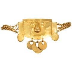 Yves Saint Laurent Pre Columbian Gold Metal Giant Mask Belt Rare Couture