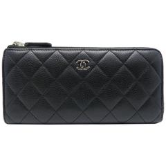 Chanel Black Quilting Caviar Leather Zipper Long Wallet