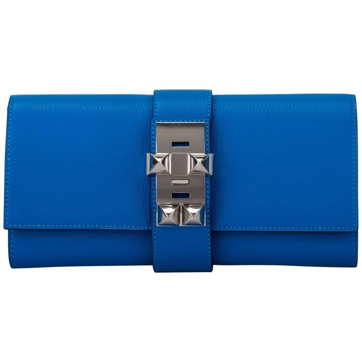 Sold at Auction: Hermes Dark Blue Jige Elan Clutch Chevre