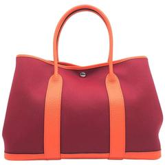 Hermes Garden Party PM Rouge Grenat Red and Orange Poppy Canvas Tote Bag