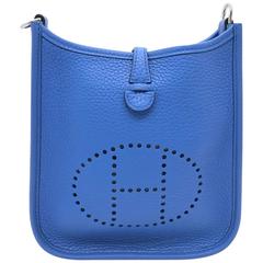 Hermes Evelyne TPM Bleu Zanzibar Blue Clemence Leather Crossbody Bag