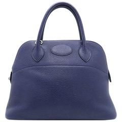 Hermes Bolide 31 Bleu Saphir Blue Clemence Leather Top Handle Bag