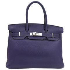 Hermes Birkin 30 Iris Purple Togo Leather Silver Metal Top Handle Bag