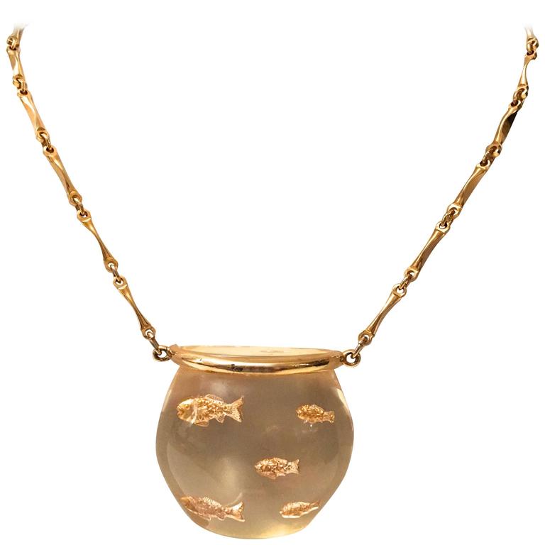 1970's Lucite Fish Bowl Necklace For Sale at 1stdibs