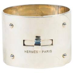 Hermes Sterling Silver ST "Kelly GM" Turnlock Wide Bangle Bracelet