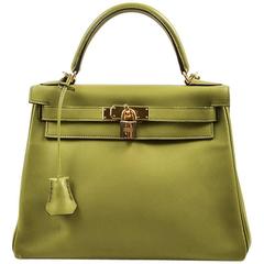 Hermes "Vert Anis" Green Swift Leather Retourne "Kelly" 28 cm Bag 5