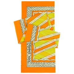 Vintage HERMES Giant Orange & Yellow Diagonal Striped Cotton Sarong Scarf Wrap Throw