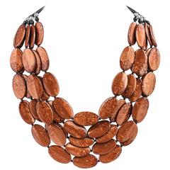 ANGELA CAPUTI Giuggui Copper Resin Oval Beaded Multi-Strand Statement Necklace 12