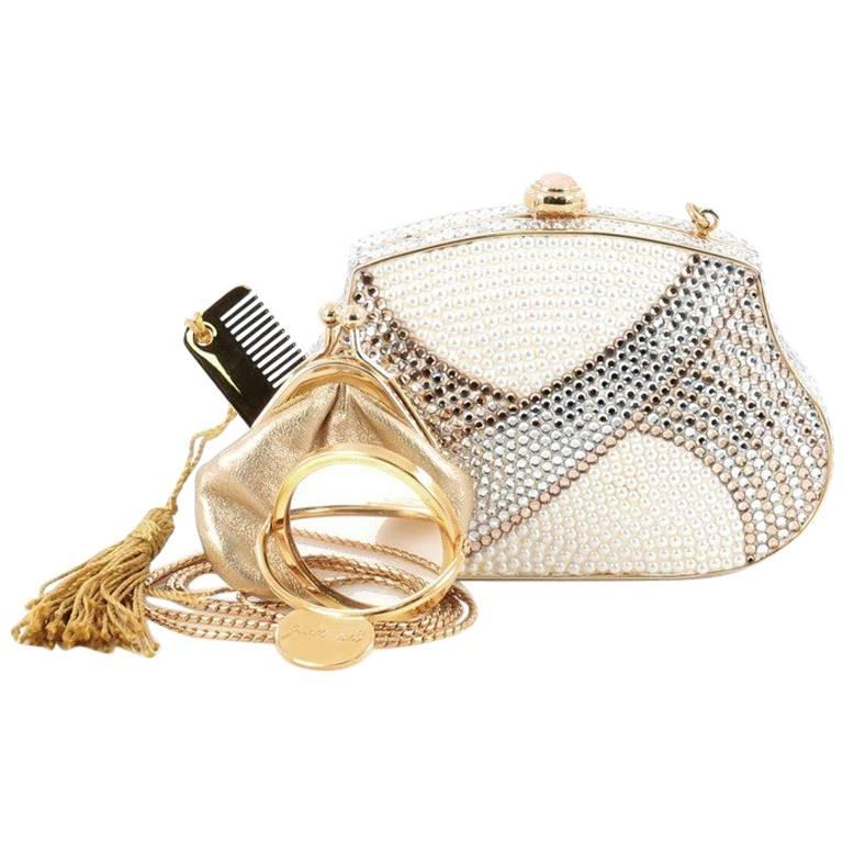 Judith Leiber Minaudiere Crystal and Pearl Small