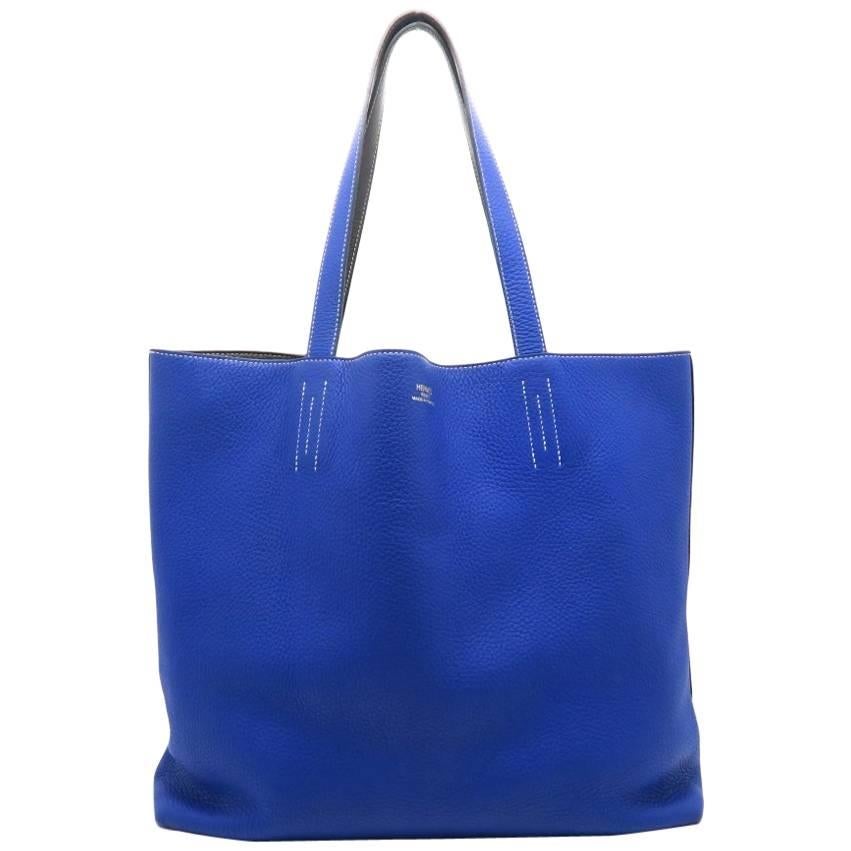 Hermes Double Sens Blue Electric Clemence Leather Tote Bag