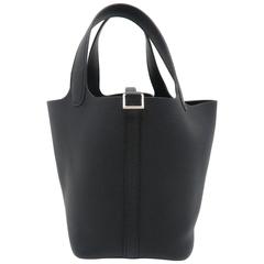 Hermes Picotin PM Noir Taurillon Clemence Leather Handbag