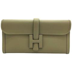 Hermes Jige Sauge Green Swift Leather Clutch Bag