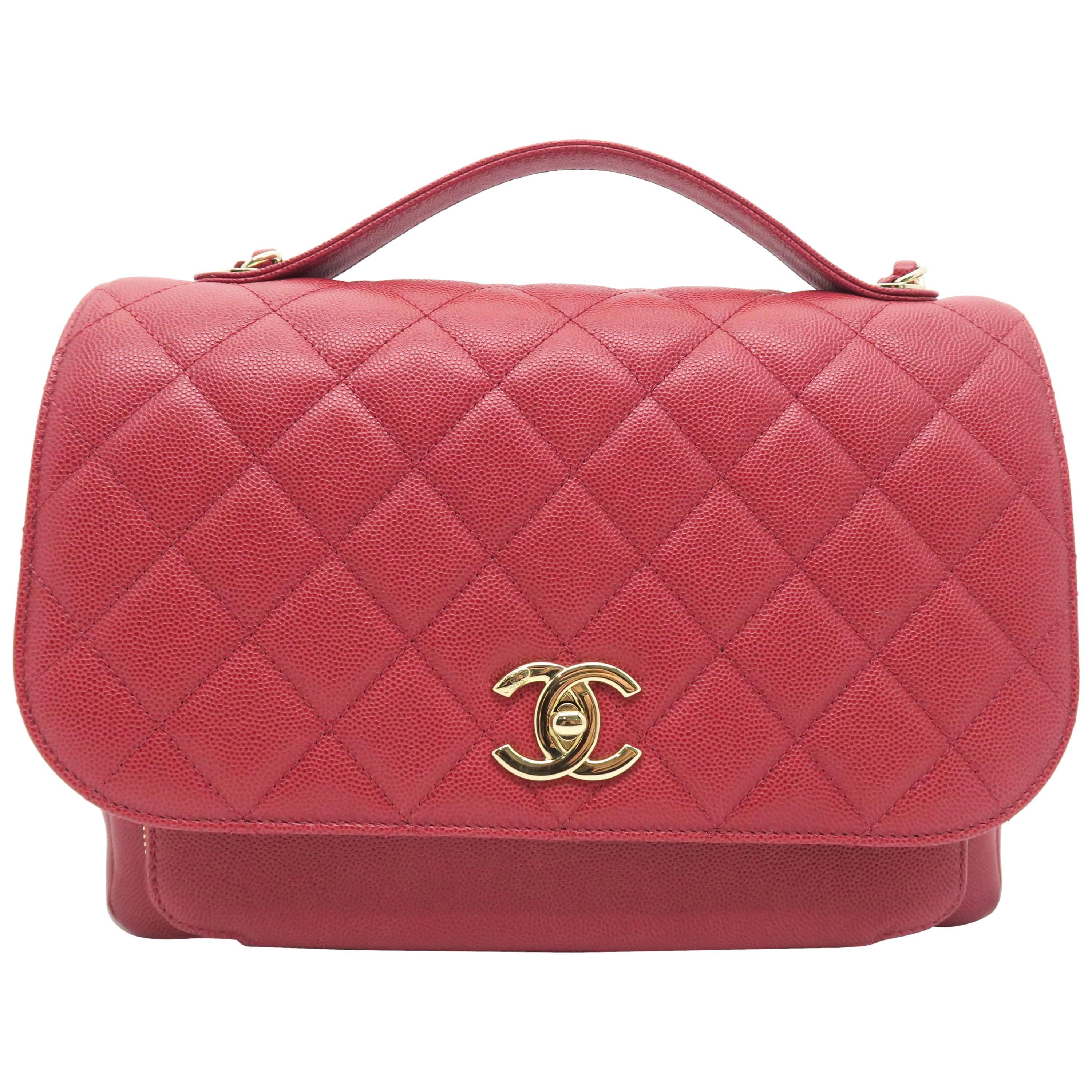 Chanel Red Quilted Caviar Leather Chain Shoulder Flap Bag For Sale