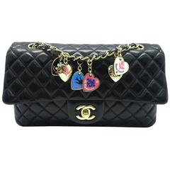 Chanel Valentine Flap Black Lambskin Leather Gold Metal Chain Shoulder Bag