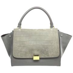 Celine Trapeze Grey Calfskin and Suede Leather Gold Metal Top Handle Bag 8