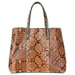 2000s Alaia Python & Orange Leather Perforated Shopper 11