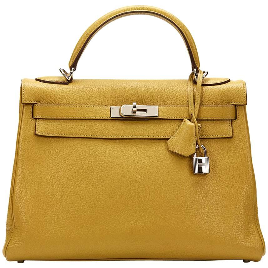 2008 Hermes Chartreuse Chevre Mysore Leather Kelly 32cm Retourne