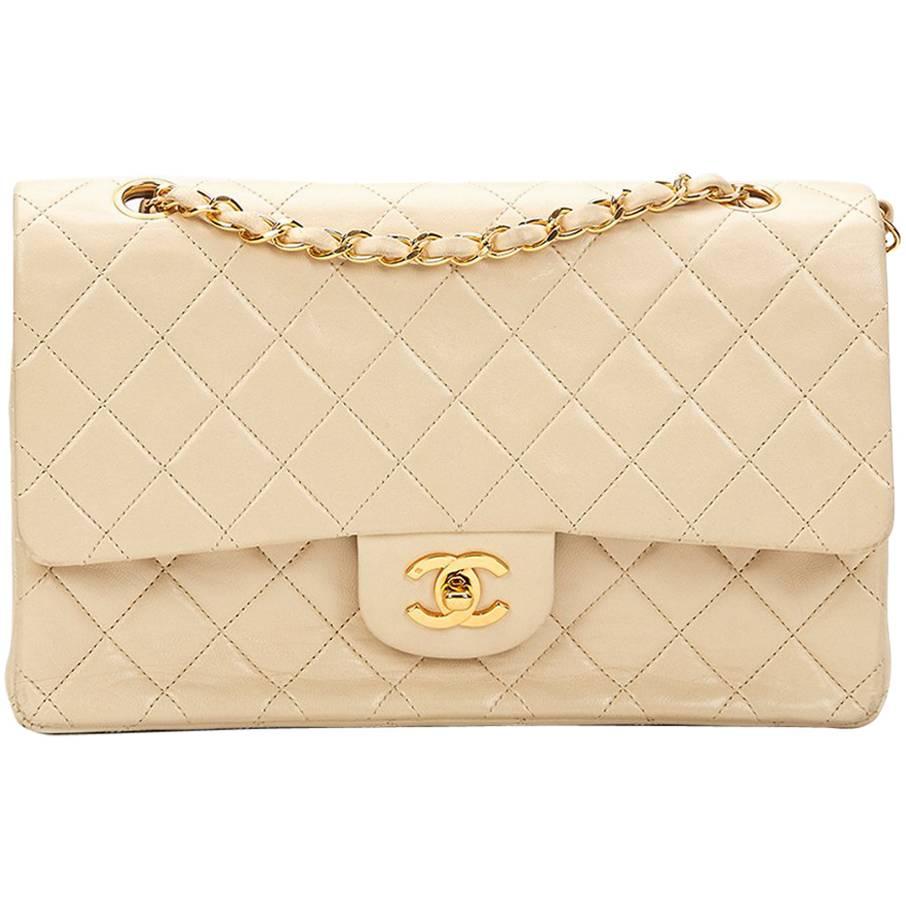 1991 Chanel Ivory Quilted Lambskin Vintage Medium Classic Double Flap Bag