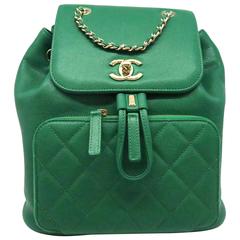 Chanel Green Caviar Leather Gold Metal Backpack