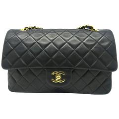 Vintage Chanel Classic Double Flap Black Quilted Lambskin Leather Chain Shoulder Bag