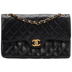 1980s Chanel Black Quilted Lambskin Vintage Medium Classic Double Flap Bag