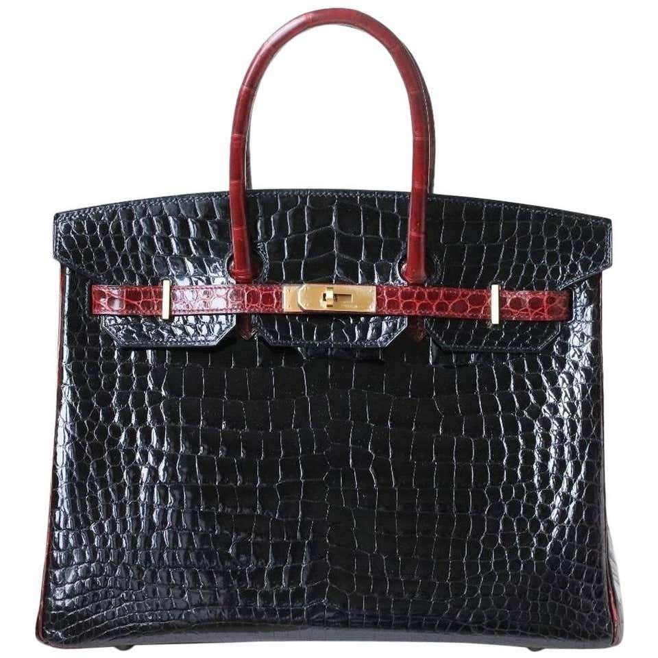 Hermès 35CM Special Order Horseshoe Bicolor Porosus G/H Birkin Bag at ...