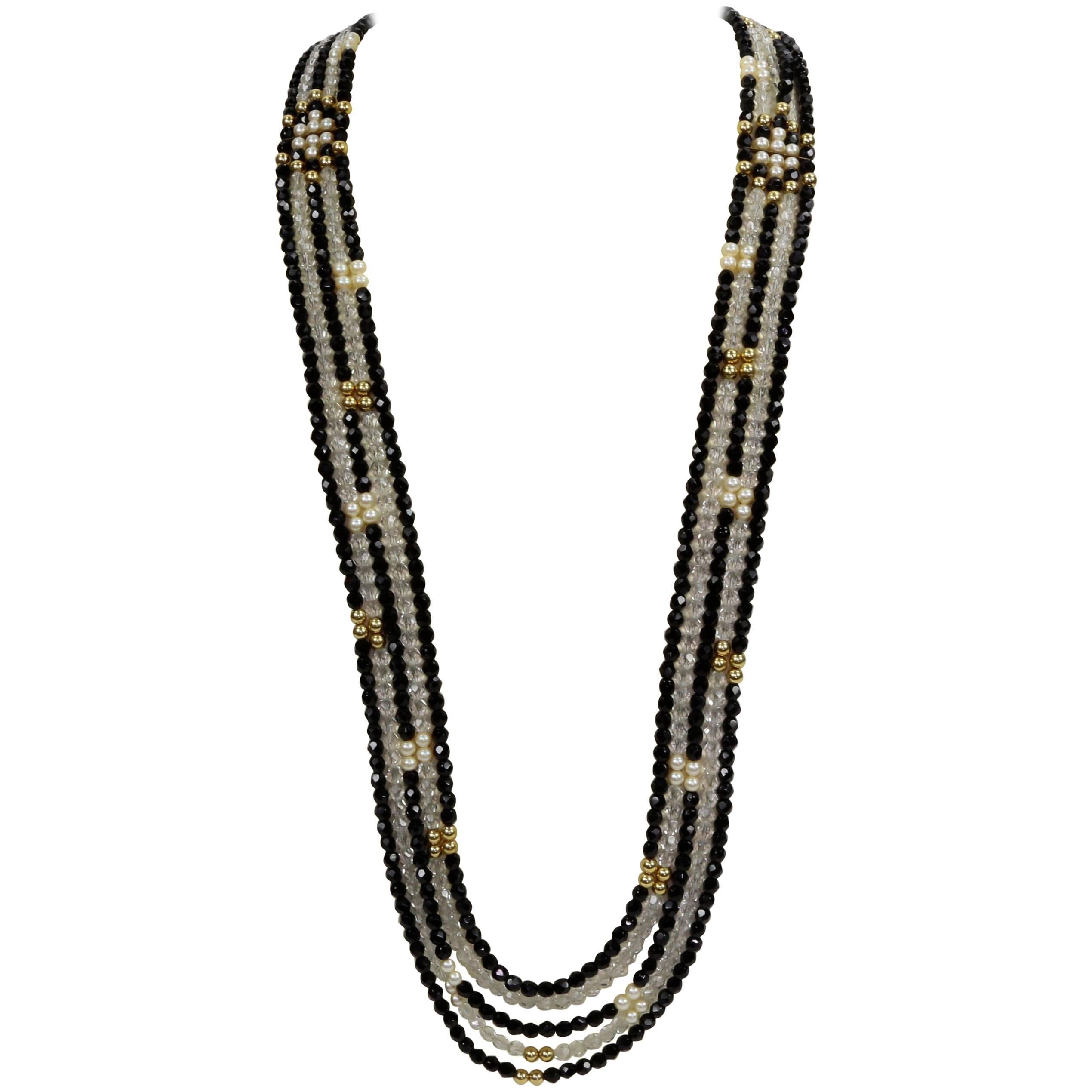 Striking Long Chanel inspired Multi Strand Swarovski Crystal Runway Necklace