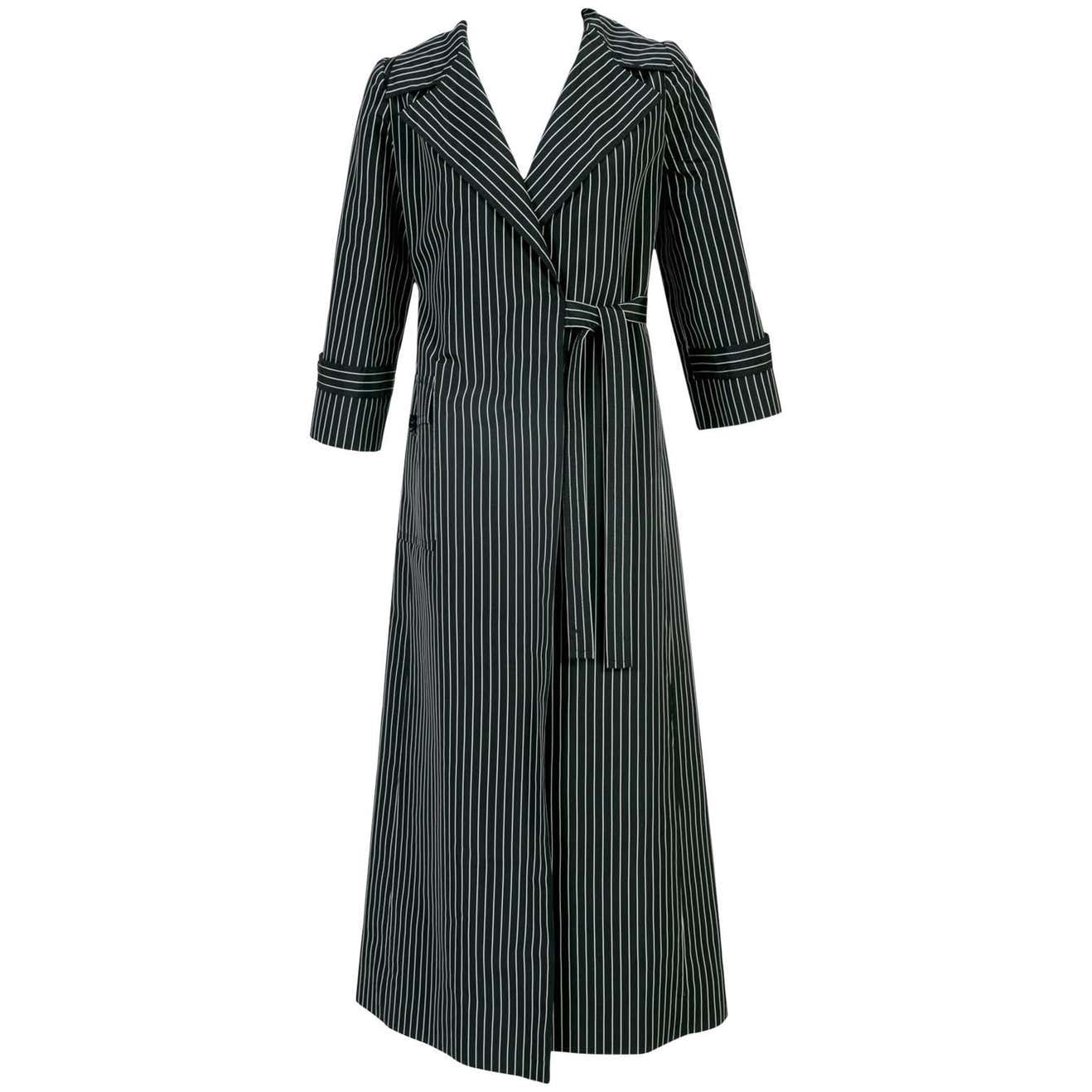 1960s Tiziani Roma by Karl Lagerfeld Black Striped Taffeta Wrap Coat ...