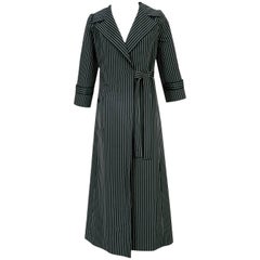 1960s Tiziani Roma by Karl Lagerfeld Black Striped Taffeta Wrap Coat