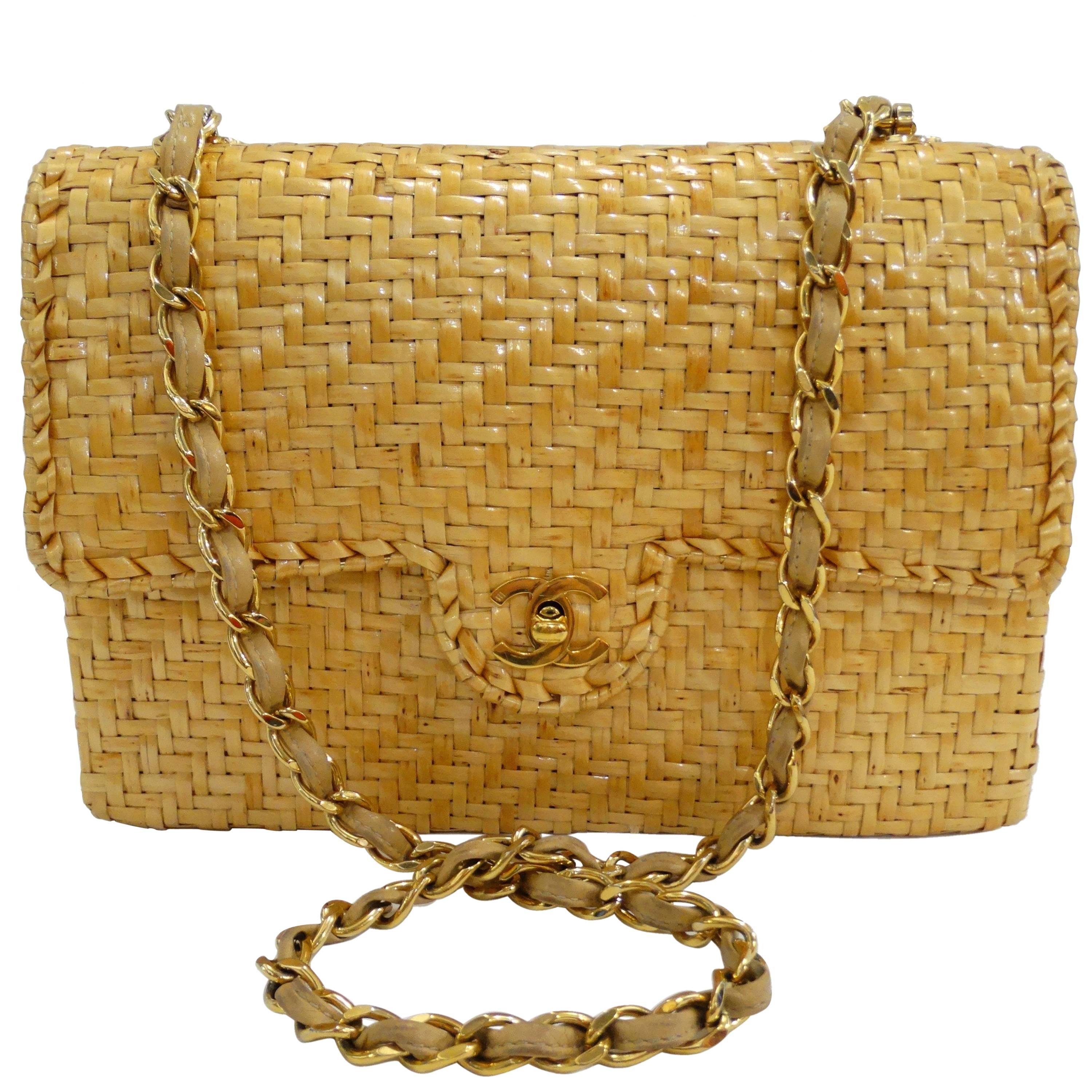 Rare Chanel Wicker Rattan Classic Flap Shoulder Bag