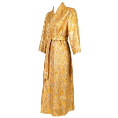 Vintage  Oscar de la Renta attributed Gold Apricot Metallic Brocade Evening Coat, 1960s 