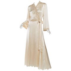 Exquisite Antique Hand Embroidered Couture Silk Dressing Gown