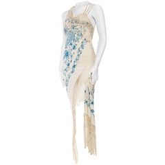 Bias Draped Fringe Shawl Dress in the style of Galliano and McQueen