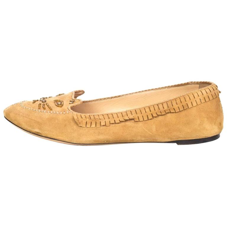 Charlotte Olympia Tan Kitty Moccasin Flats Sz 41 For Sale at 1stDibs