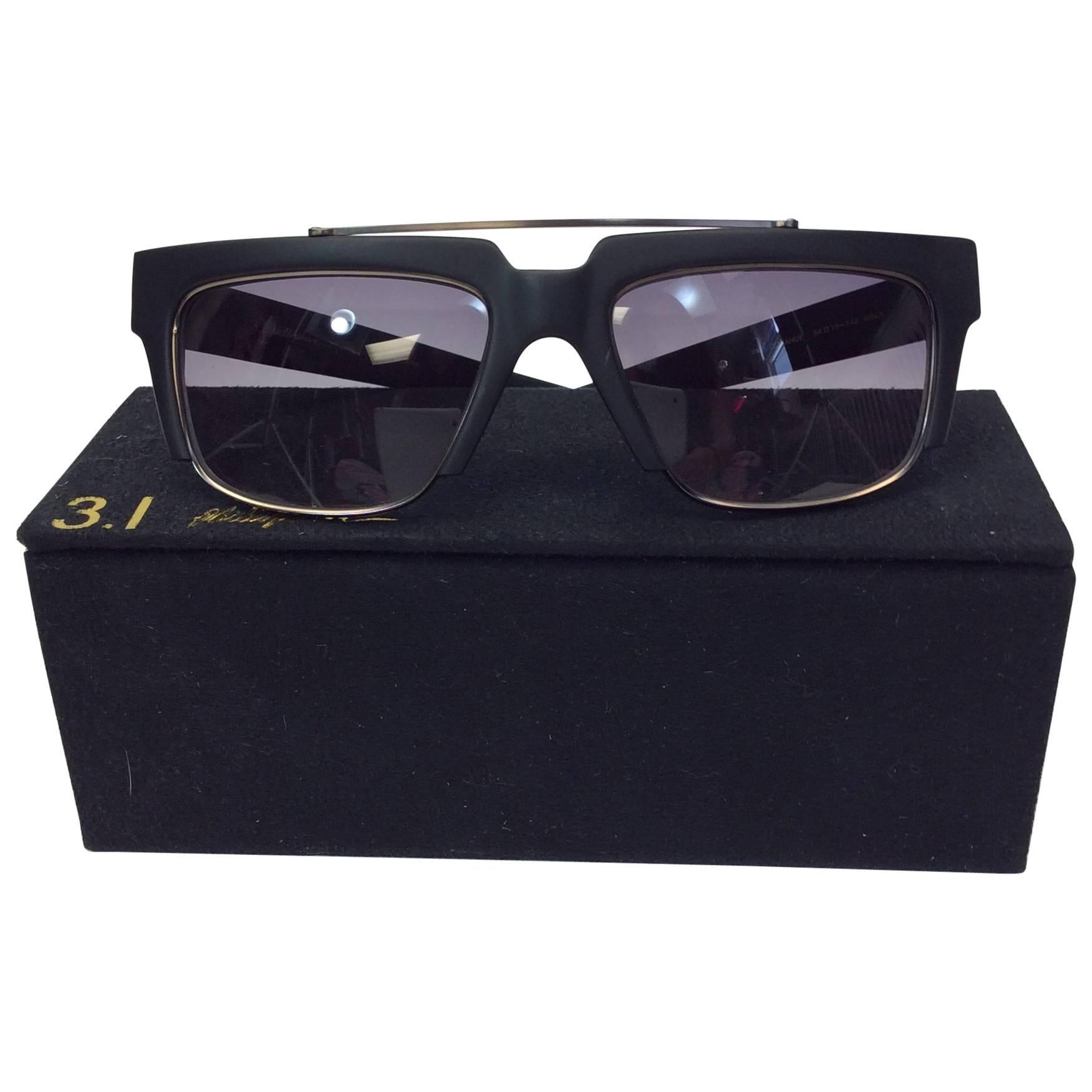 Phillip Lim Donahoue Mod Black Square Sunglasses For Sale